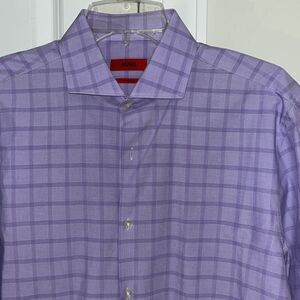 Beautiful Purple Plaid Check Hugo Boss Dress Shirt 16 x 32/33 Sharp Fit Collar